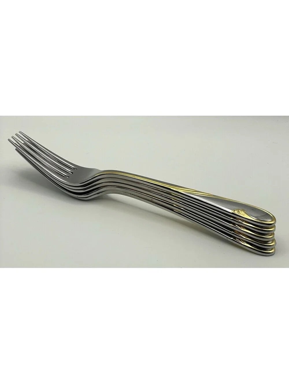 (5) Gorham GOLDEN SWIRL 18/8 Stainless Japan Dinner Fork Lot ~ 7 7/8”